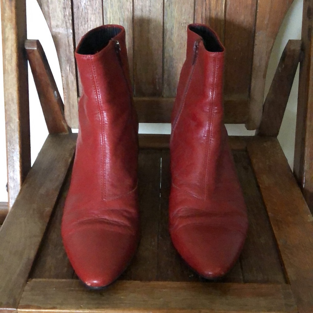 Red Leather Vagabond Ankle Boots